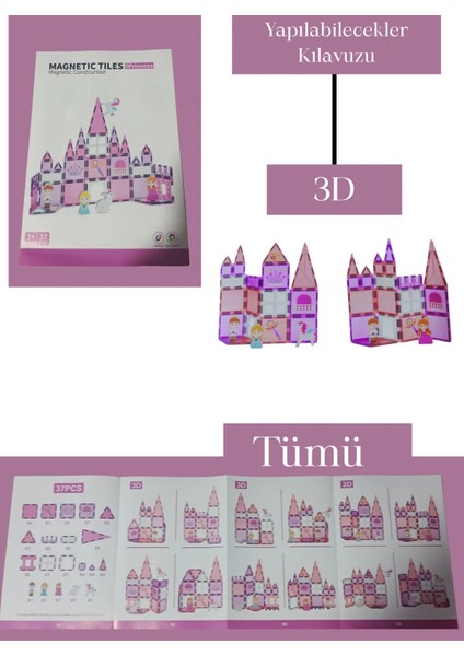 Manyetik Yapı Blokları – Çocuklar Için Renkli 3 Boyutlu 37 Parça Manyetik Blok Prenses Oyun Seti modelleri