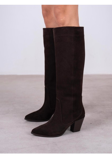Aniela Kahve Süet Hakiki Deri Kadın Çizme
