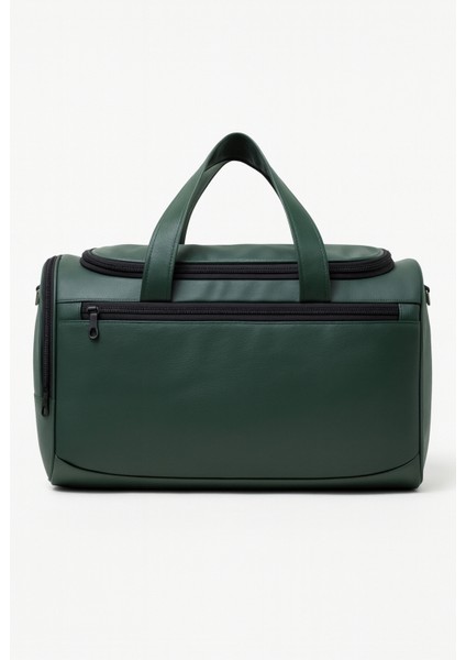 Haki Suni Deri Yan Ayakkabı Bölmeli Unisex Geniş Hacimli Seyahat Spor Fitness Spor Çantası - 00124 modelleri