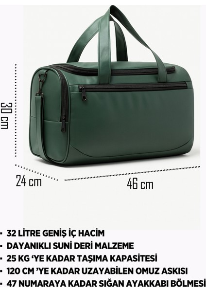 Haki Suni Deri Yan Ayakkabı Bölmeli Unisex Geniş Hacimli Seyahat Spor Fitness Spor Çantası - 00124 fırsatları