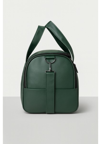 Haki Suni Deri Yan Ayakkabı Bölmeli Unisex Geniş Hacimli Seyahat Spor Fitness Spor Çantası - 00124