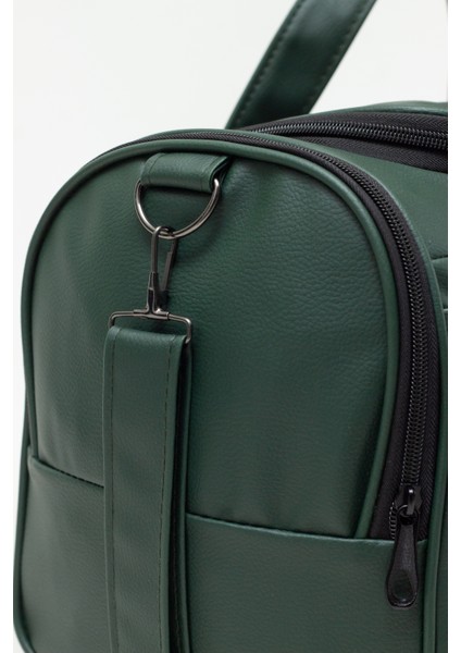 Haki Suni Deri Yan Ayakkabı Bölmeli Unisex Geniş Hacimli Seyahat Spor Fitness Spor Çantası - 00124