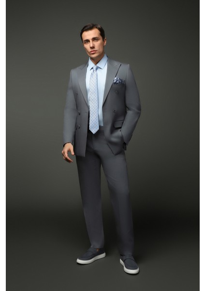 Slim Fit Dar Kesim Pamuklu Lyocell Kruvaze Takım Elbise fiyatları