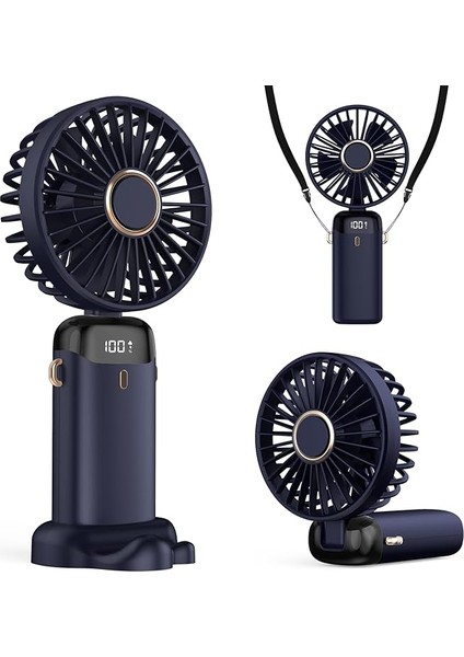 Taşınabilir USB Vantilatör, 4200MAH Şarjlı El Tipi Fan, LED Ekranlı, 3'ü 1 Arada El/boyun/masa Fanı, Yaz, Ofis, Seyahat Için, Kadınlar, Kızlar ve Çocuklara Hediye (Lacivert)