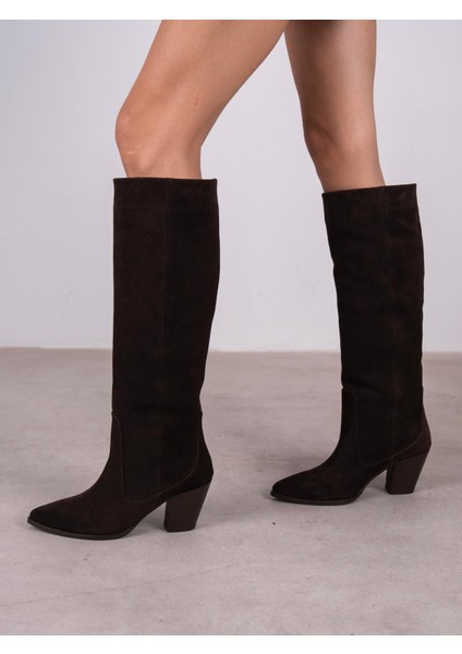 Aniela Kahve Süet Hakiki Deri Kadın Çizme modelleri