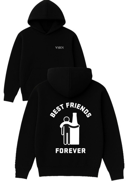 Best Frıends Tasarım Baskılı Oversize Siyah Kapüşonlu Sweatshirt