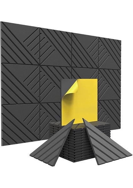 12'li Paket Duvarlar Için Kendinden Yapışkanlı Geçirmez Köpük Paneller, Ofis Için 12 x 12 x 0,4 Inç Akustik Paneller