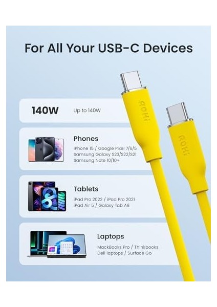 MacBook Pro, 15 Pro Max Plus, iPad Pro/air, Galaxy S23ULTRA, Piksel, Anahtar, 3.3 Ft, Sarı Için 140W USB C - USB C Kablosu Pd 3.1 Tip C Hızlı Şarj Kablosu fiyatları