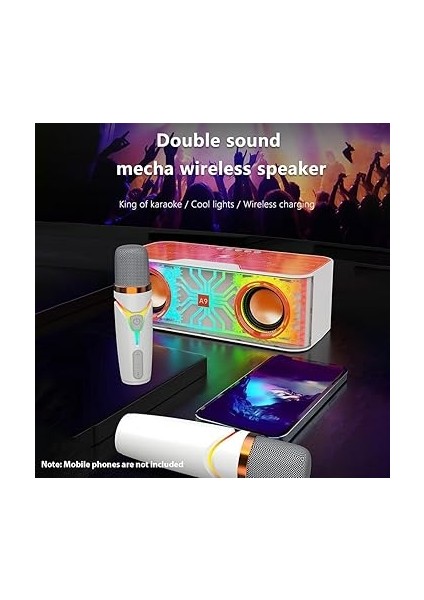 Karaoke Makinesi Şeffaf Mecha Tasarım Hoparlör Taşınabilir Bt Mikrofon ve 2 Kablosuz Mikrofonlu Hoparlör Seti LED Renkli Işık El Mikrofonu Doğum Günü Partisi Için Karaoke Leri Dış Mekan Ev Ktv fırsatları