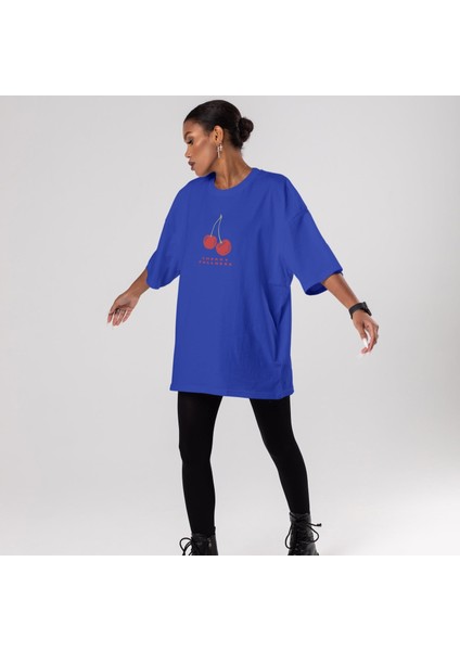Cherry Fullness Oversize Tişört - Mavi fiyatları