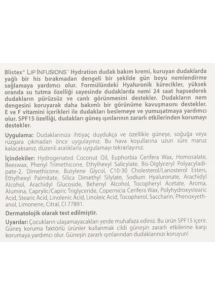 Lip Infusions Hydration Uzun Süreli Nemlendirici Dudak Bakım Kremi Spf 15 X2 indirimleri