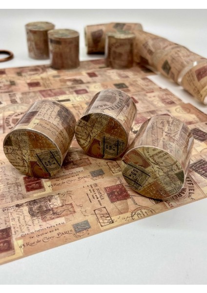 Vintage Sepia Postage Archive Washi Bant 2m*4cm/sepya Kartpostal&pul Desenli Dekoratif Bant/washi Tape/masking Tape indirimleri