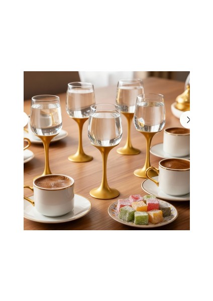 Gold Ayaklı Cam Su & Meşrubat Kadehi Seti – 6’lı Lüks Servis Bardakları