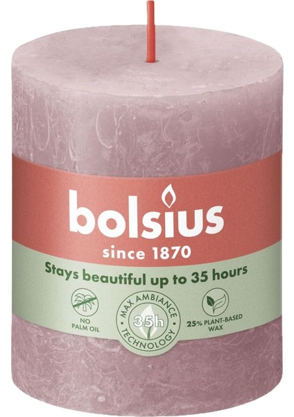 Blok Sütun Mum - Kül Gülü - 35 Saat Uzun Yanma Süresi - Ev Mumları - Iç Dekorasyon - Kokusuz - Vegan Mum - Yağı Yok - 80 x 68 mm