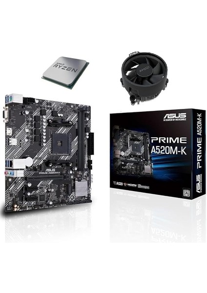 Prime A520M-K Ddr4 4600MHZ Matx Anakart - Amd Ryzen 5 5600 Am4 Işlemci Tray - Amd Fan Set