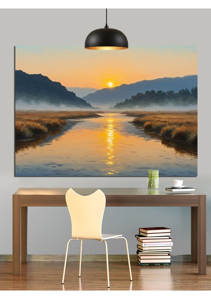Sakin Göl Gün Batımı Manzarası Dekoratif Kanvas - Mdf Ahşap Tablo fiyatları