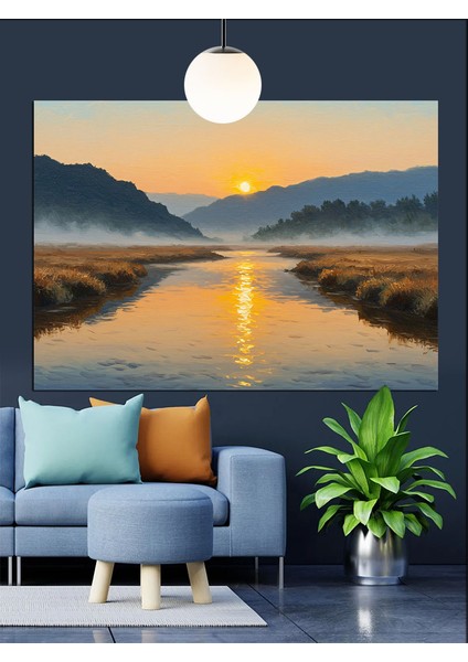 Sakin Göl Gün Batımı Manzarası Dekoratif Kanvas - Mdf Ahşap Tablo modelleri