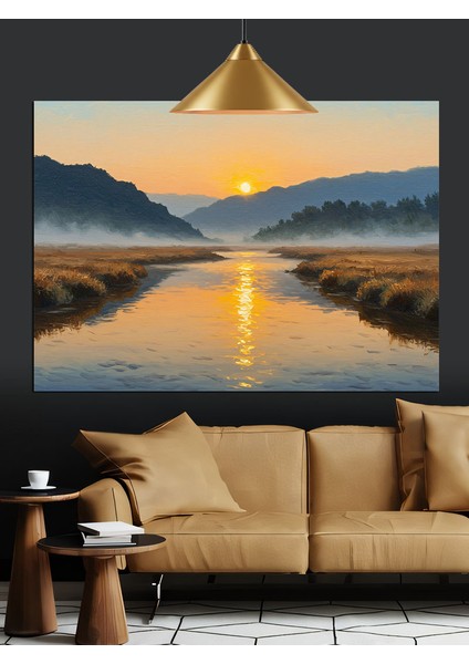 Sakin Göl Gün Batımı Manzarası Dekoratif Kanvas - Mdf Ahşap Tablo fırsatları