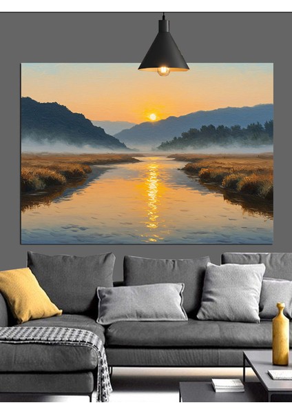 Sakin Göl Gün Batımı Manzarası Dekoratif Kanvas - Mdf Ahşap Tablo indirimleri