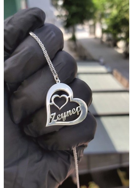 925 Ayar Gümüş Isimli Kalpli Kolye