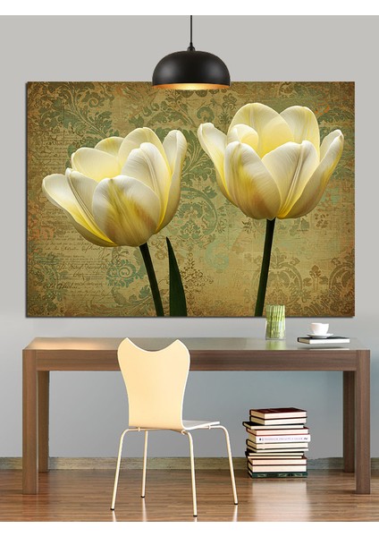 Beyaz Lale Çiçekleri Dekoratif Kanvas - Mdf Ahşap Tablo indirimleri