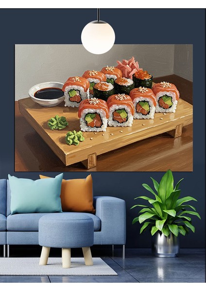 Suşi Yemek Japon Sunumu Dekoratif Kanvas - Mdf Ahşap Tablo