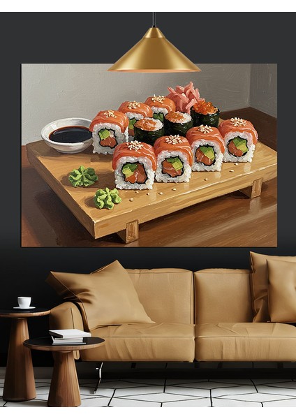 Suşi Yemek Japon Sunumu Dekoratif Kanvas - Mdf Ahşap Tablo fiyatları