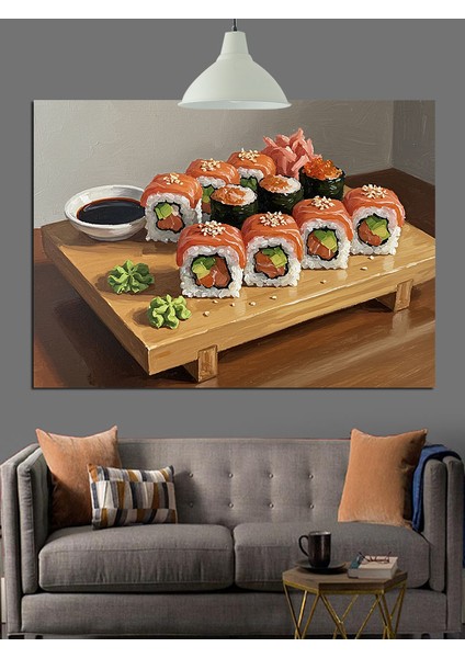 Suşi Yemek Japon Sunumu Dekoratif Kanvas - Mdf Ahşap Tablo fırsatları