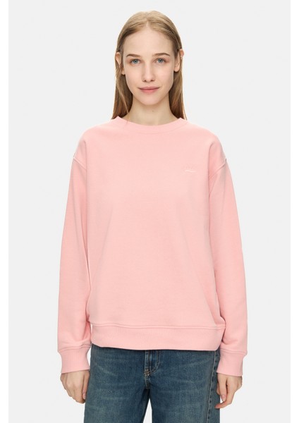 Sunnıva Pembe Bisiklet Yaka Nakışlı Loose Fit Kadın Sweatshirt