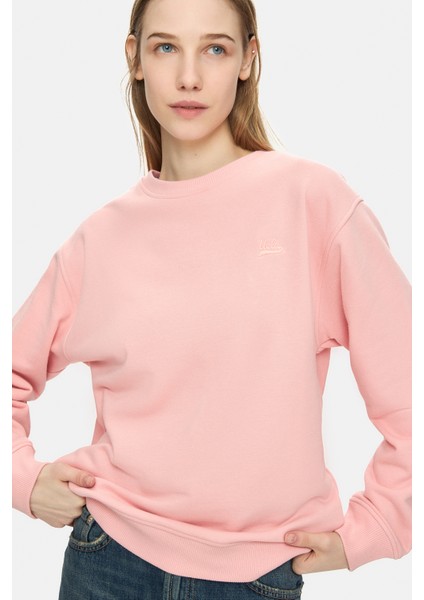 Sunnıva Pembe Bisiklet Yaka Nakışlı Loose Fit Kadın Sweatshirt modelleri