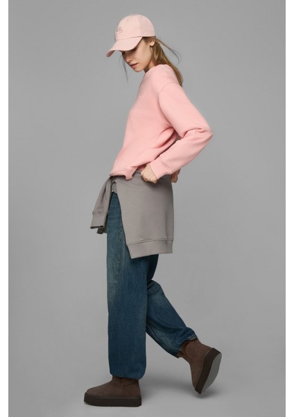 Sunnıva Pembe Bisiklet Yaka Nakışlı Loose Fit Kadın Sweatshirt fırsatları