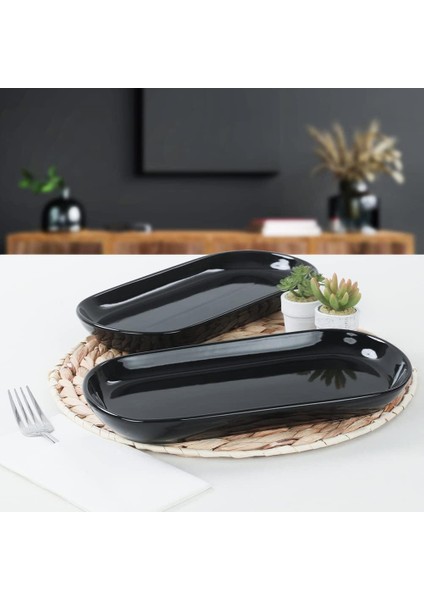 Siyah Noyan Kayık Tabak 2 Adet 28 cm