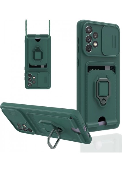 Samsung Galaxy A53 5g Kılıf Zuma Kartvizitli Yüzüklü Silikon - Yeşil (K95)