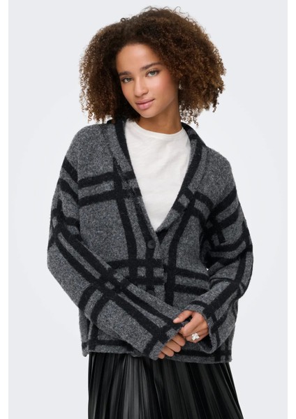 Kadın V-Neck Düğmeli V Yaka Yünlü Hırka 15354098 Koyu Gri modelleri