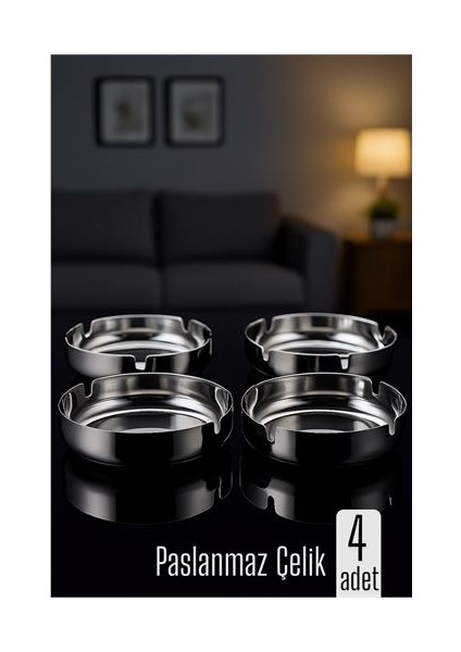 Paslanmaz Yuvarlak Küllük - Metal Kül Tablası - Masaüstü Küllük 4 LÜ