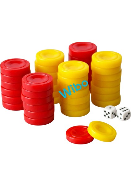 Akrilik Kalın Sarı Kırmızı Tavla Pulu Büyük Boy 35 mm