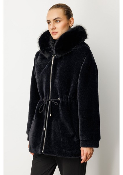 Kadın Kapüşonlu Peluş Kaban 6029 Siyah fiyatları