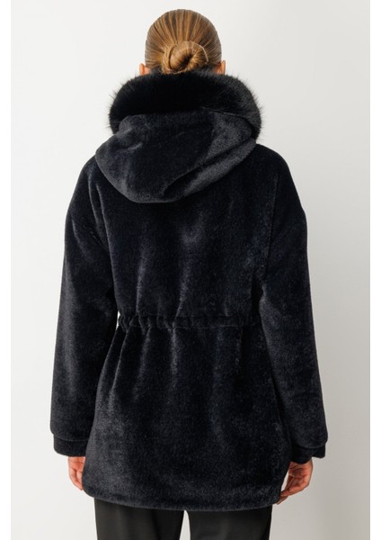 Kadın Kapüşonlu Peluş Kaban 6029 Siyah fırsatları