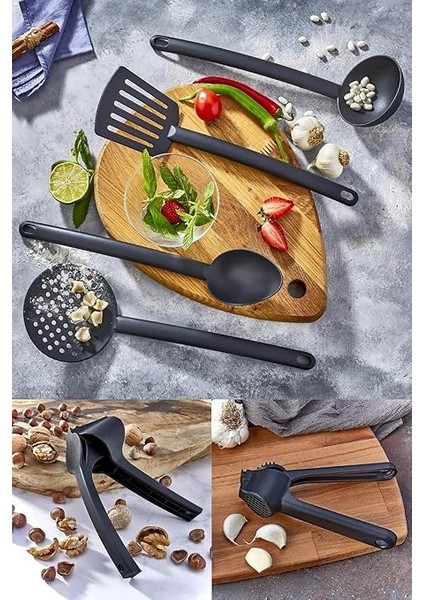 11 Parça Yanmaz Yapışmaz Teflon Kaplama Servis Seti Kepçe Kevgir Spatula Kaşık Plastik Servis Takımı modelleri