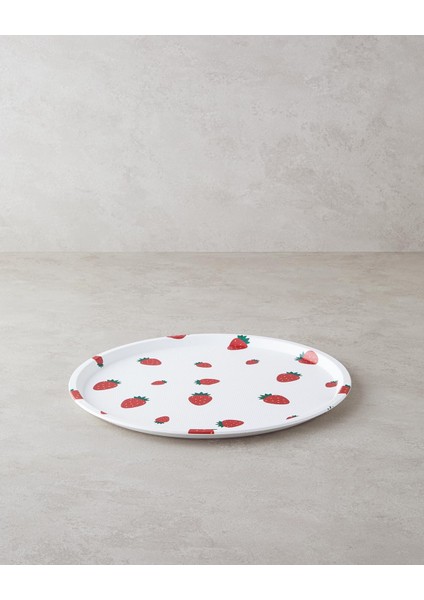 Strawberries Plastik Tepsi Beyaz - Kırmızı, 36 x 30 x 10 cm
