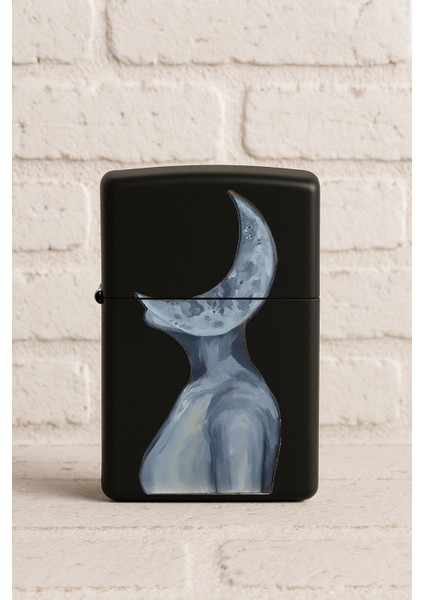 Uv Baskılı Desenli Metal Benzinli Siyah Çakmak Cep Çakmağı - Luna