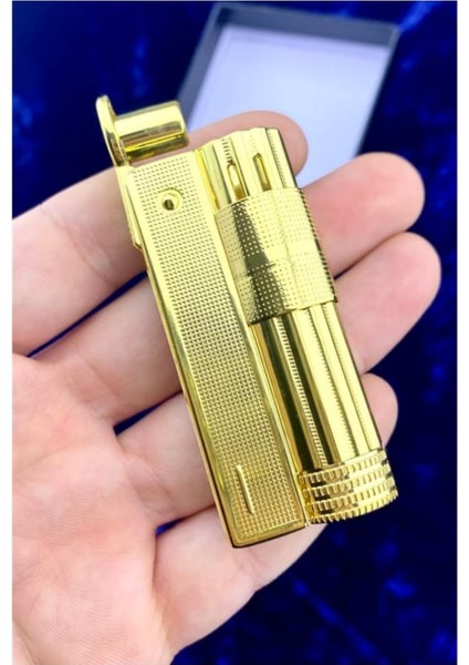 Rüzgar Korumalı Benzinli Metal Muhtar Çakmağı Gold Renk