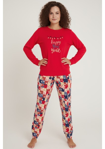Luxury Thermal Happy New Year Desenli Kadın Polar Kışlık Pijama Takımı – 42049