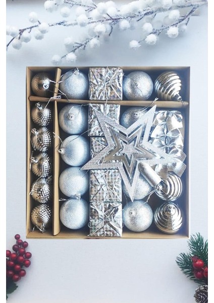 Yılbaşı Çam Ağacı Süsü 29 Parça Lüks Gümüş Noel Süsü fiyatları