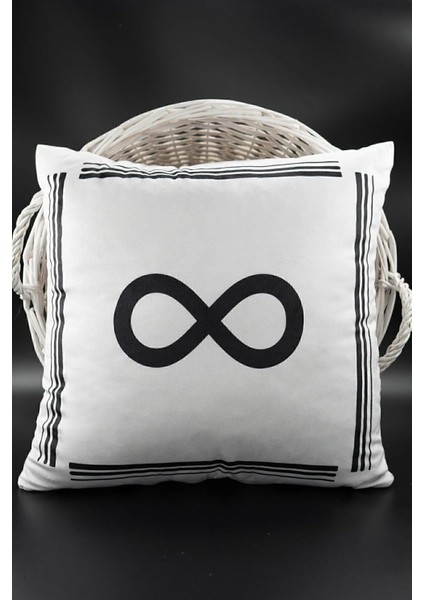 Sonsuz Sembollü Kırlent Kılıfı Kadife 43X43 cm Çift Taraflı Sonsuzluk Kedi Desenli Evlilik Teklifi