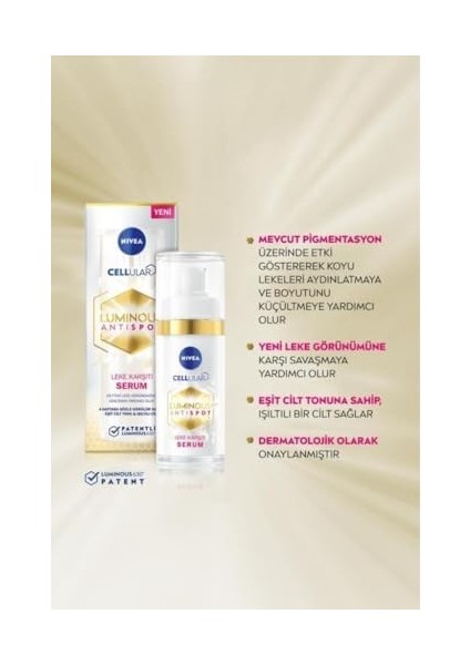 Nıvea LUMINOUS630 Leke Karşıtı Cilt Serumu 50ML ve Aydınlatıcı Güneş Korumalı Gündüz Yüz Kremi 40ML,SPF50 fiyatları
