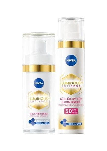 Nıvea LUMINOUS630 Leke Karşıtı Cilt Serumu 50ML ve Aydınlatıcı Güneş Korumalı Gündüz Yüz Kremi 40ML,SPF50 modelleri