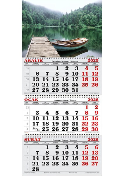 2026 Yılı Gemici Takvimi-Ormanın Içerisinde Göl ve Tekne