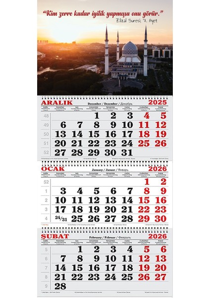 2026 Yılı Gemici Takvimi-Zilzal Suresi 7. Ayet