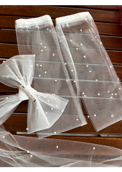 2 Li Set Parmaksız Gelin Eldiveni Inci Boncuklu Eldiven Kolluk,incili Fiyonk Bağ,duvak Seti modelleri